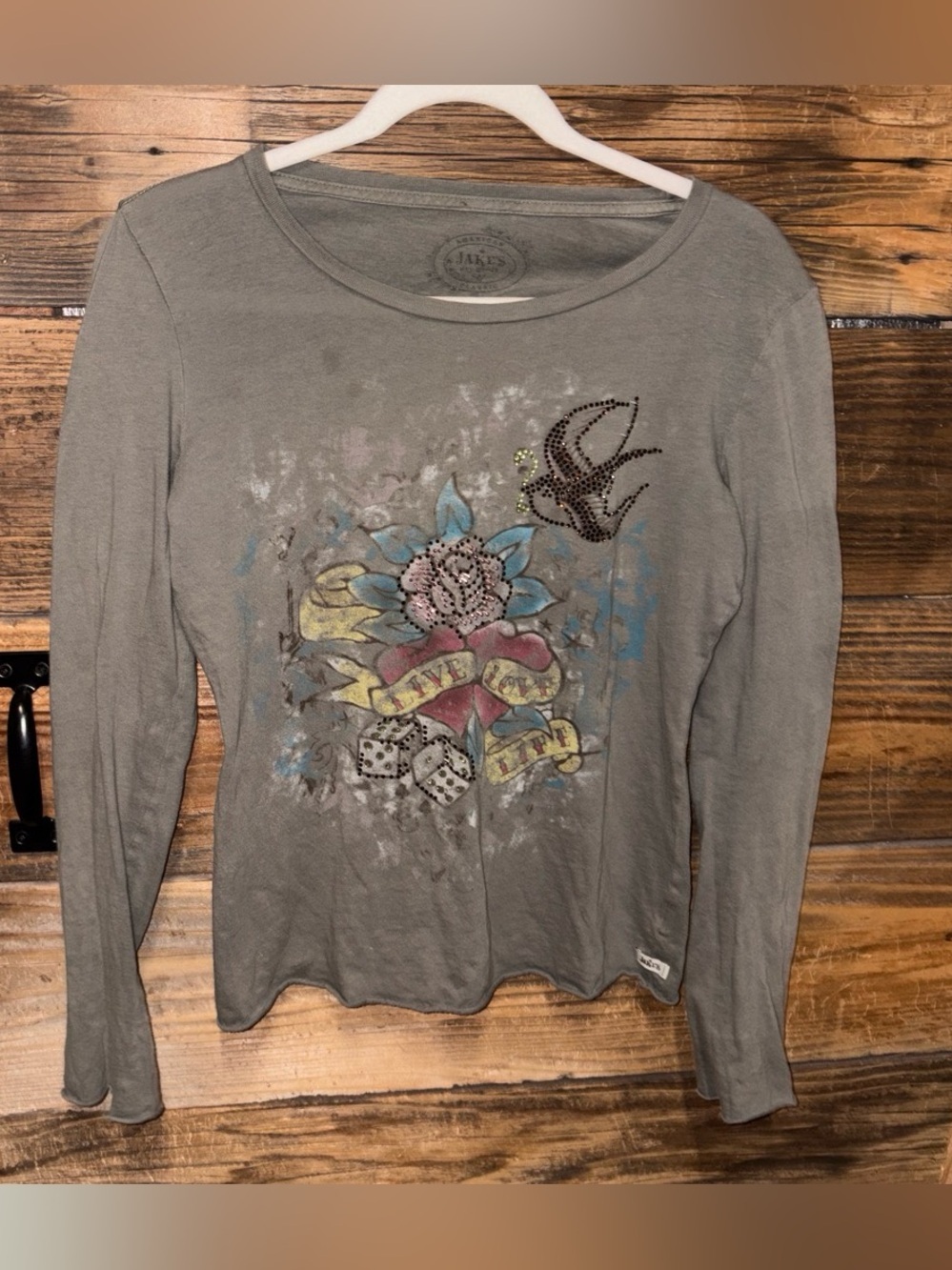 JAKES Olive Green Long-Sleeve Graphic Tee with Floral & Dice Print